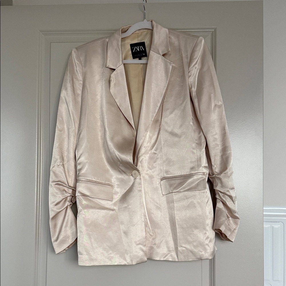 Zara Women's Elegant Cream Satin Blazer